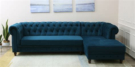 Buy Cheshire Velvet Lhs Sectional Sofa Lounger In Teal Blue