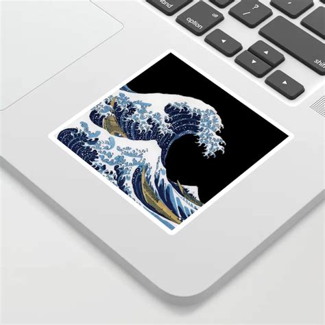 Hokusai“the Great Wave Off Kanagawa”black Background Sticker By Dohshin Society6 Great