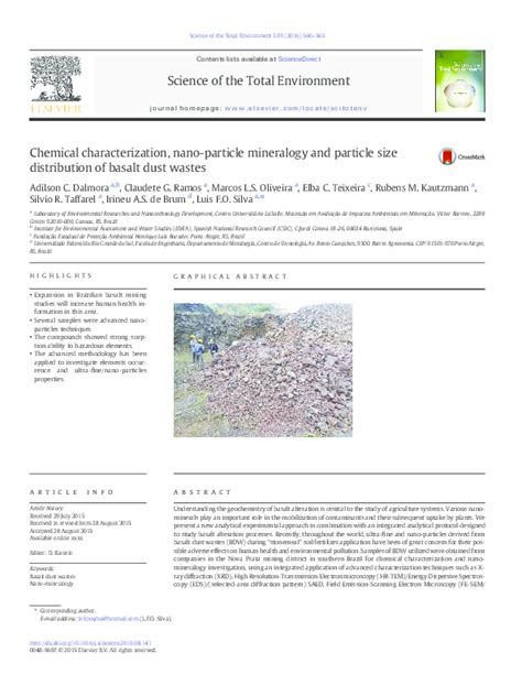 Pdf Chemical Characterization Nano Particle Mineralogy And Particle