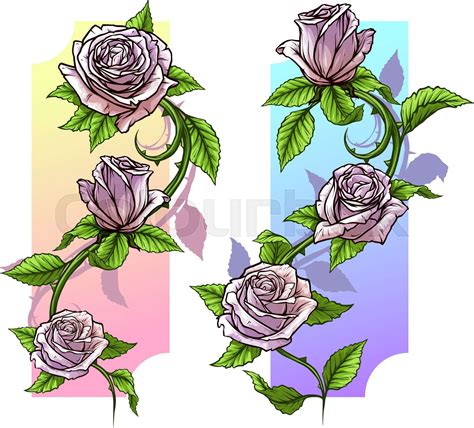 Graphic detailed cartoon roses with stem set | Stock vector | Colourbox