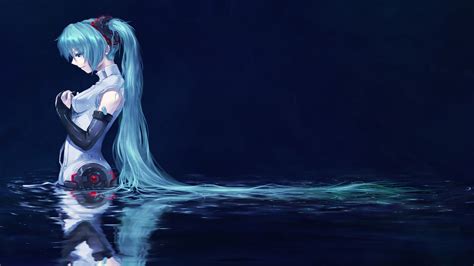 Hintergrundbilder Anime Mädchen Blaue Haare Wasser blau Vocaloid