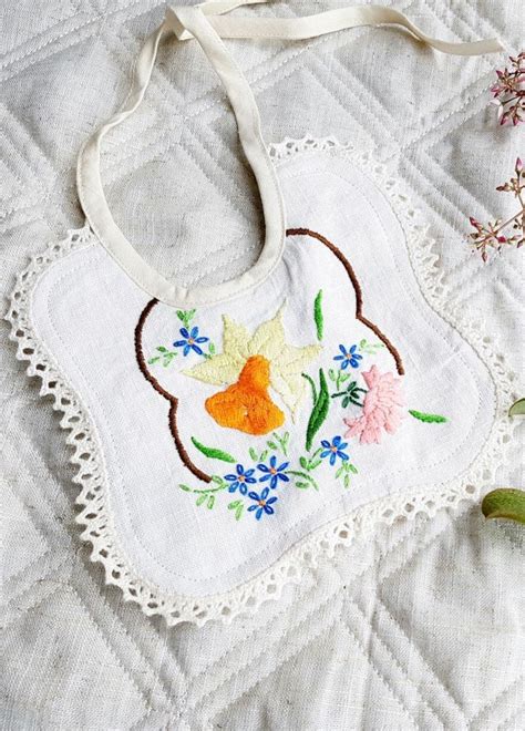 Handmade Baby Bib With Vintage Embroidery Downbythegate On Etsy