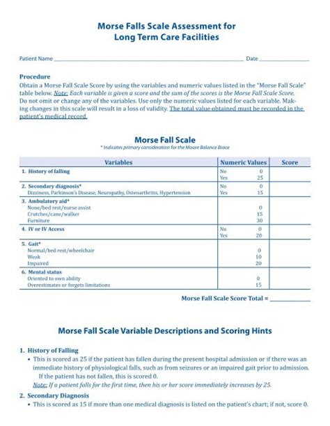 Morse Fall Scale Assessment Tool