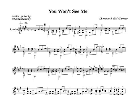 You Won T See Me Arr Evgeny Shushkovsky Sheet Music The Beatles Solo Guitar