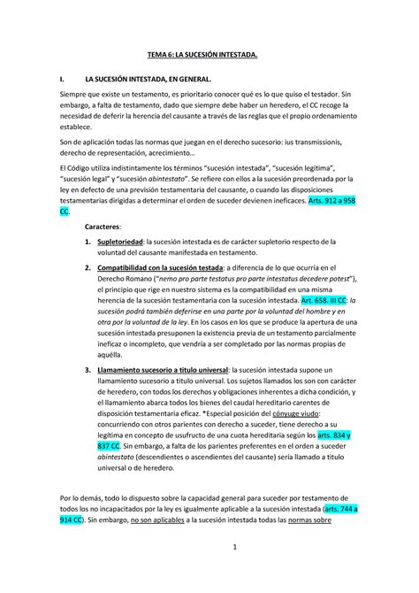 TEMA 6 TEMA 6 TEMA 6 LA SUCESIN INTESTADA I LA SUCESIN