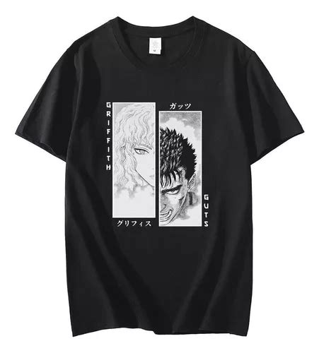 Camiseta De Manga Curta Berserk Guts Griffith Anime Gola