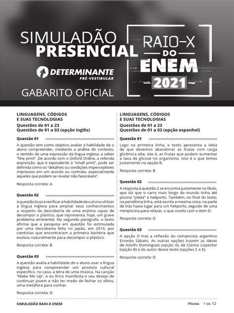 Simulado De Prova De Radiologia Com Gabarito Pdf - Gabarito Prova de Raio X Enem 2021 5 | PDF | Cérebro | Músculo