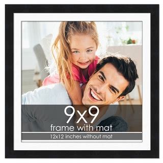 9x9 Frame with Mat - Black 12x12 Frame Wood Made to Display Print or Poster Measuring 9 x 9 ...