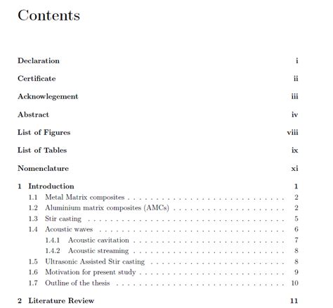 Latex Table Of Content Format Stack Overflow