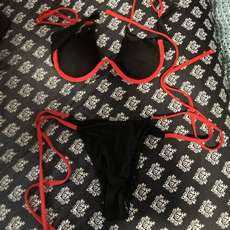 SHEIN Swim Three Bikini Tops Gently Wornone Bikini Set Black And Red Brand New Poshmark