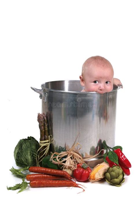 Cute Baby Boy In Chef Pot Stock Photo Image 9983750