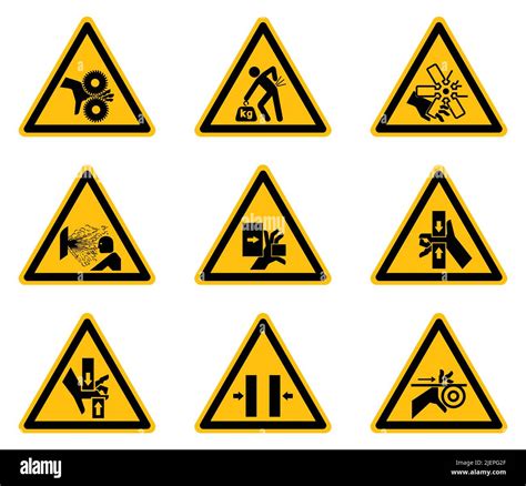 Etiquetas de símbolos de peligro de advertencia triangulares sobre