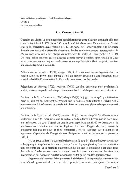 Résumé de jurisprudence R c Verrette DRT213 Interprétation