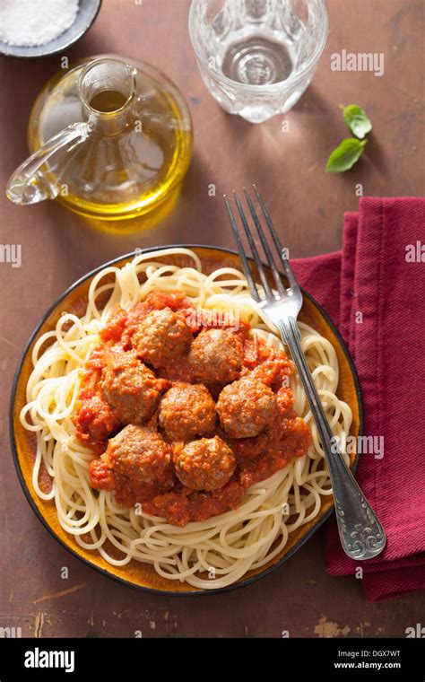 spaghetti with meatballs in tomato sauce Stock Photo - Alamy