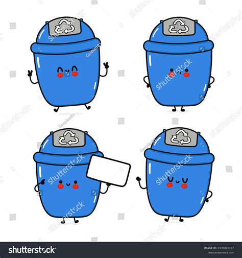 Funny Cute Happy Trash Can Characters Stock Vector (Royalty Free ...