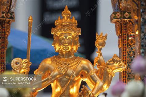 Statue Of Hindu God Brahma Phra Phrom In Thai In A Temple Erawan