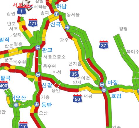 오후 12시 30분 현재 고속도로 교통상황 서울→부산 약 7시간 소요