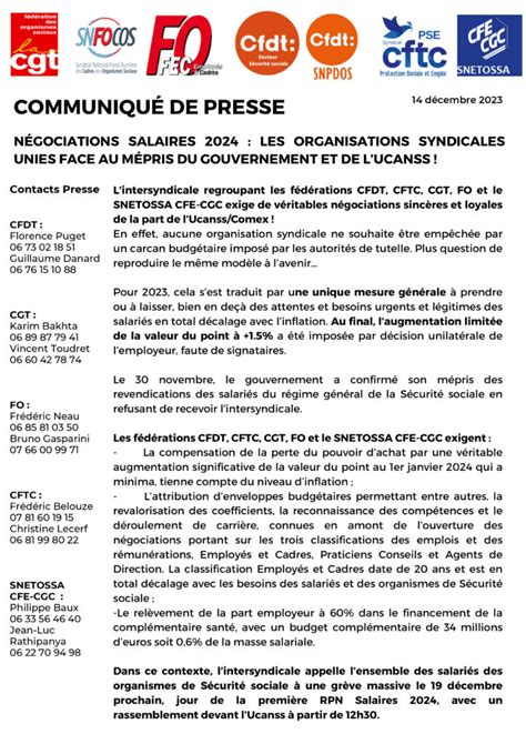 Communiqu De Presse Intersyndicale S Cu N Go Salaires