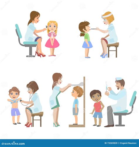 Kids On Medical Check-Up With Female Pediatrician Doctors Doing ...