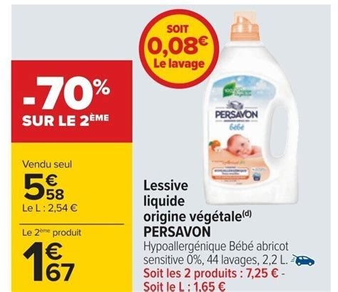 Promo Lessive liquide origine végétale d PERSAVON chez Carrefour