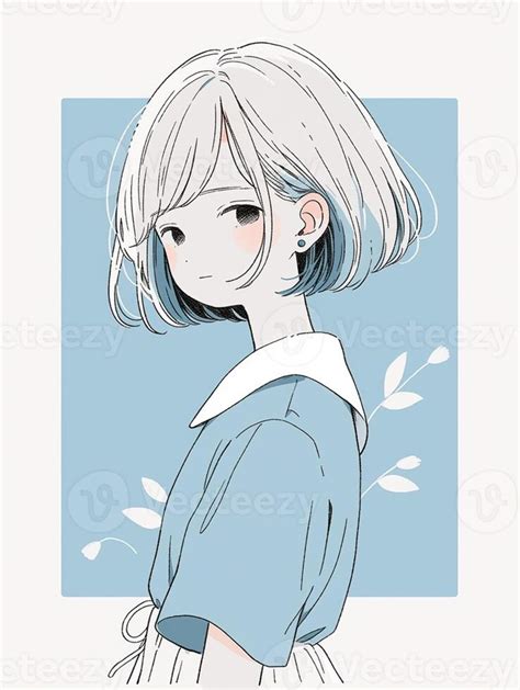 Anime Girl With Short Hair And Blue Dress With White Collar Generative