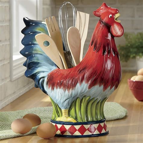 SeventhAvenue Rooster Caddy With Utensil Set Rooster Kitchen Decor