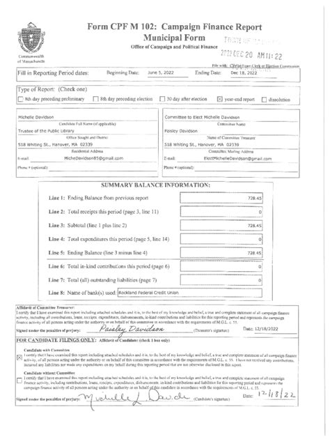 Fillable Online Form Cpf M Campaign Finance Report Municipal Form