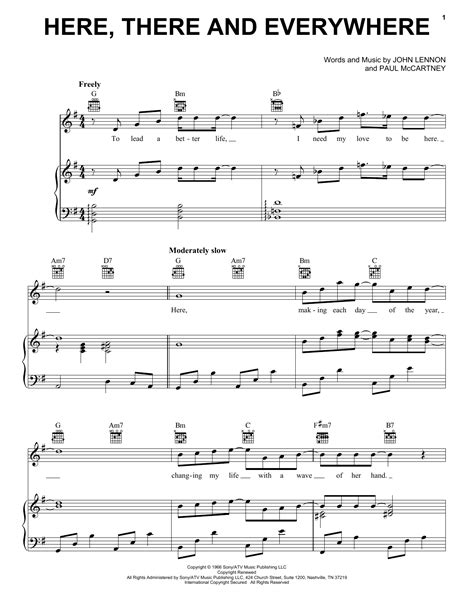 Here There And Everywhere By The Beatles Sheet Music For Piano Vocal