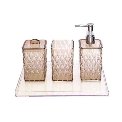 Kit Bandeja Lavabo Acr Lico Cristal Dispenser Sabonete L Quido Porta