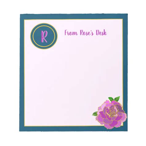 Elegant Pink Rose Monogram Script Notepad Zazzle