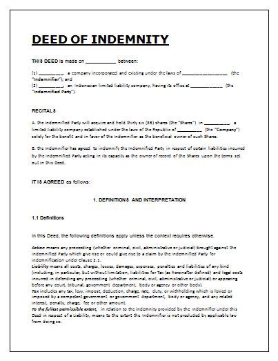 Deed Of Indemnity Template Free Word Templates Hot Sex Picture