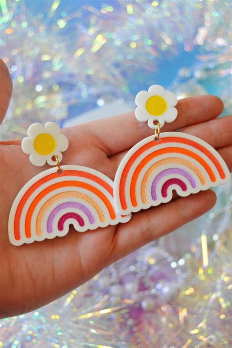 Acrylic Lesbian Lgbtqia Pride Flag Rainbow Daisy Kawaii Cute Statement Earrings Etsy