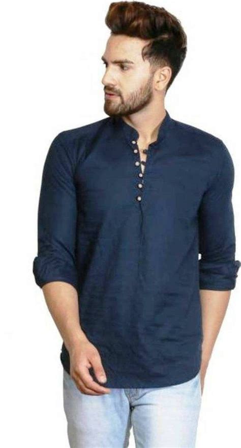 Indian Shirt Cotton Kurta Nehru Collar Tunic Solid Plus Etsy