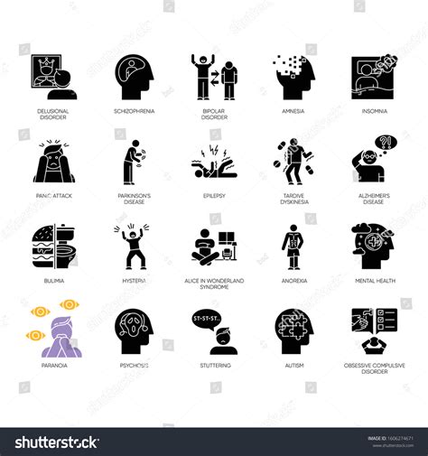 Mental Disorder Glyph Icons Set Delusions Stock Vector Royalty Free