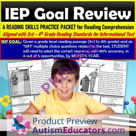 Reading Comprehension Passage And Wh Questions 4th Grade Iep Goal Skill