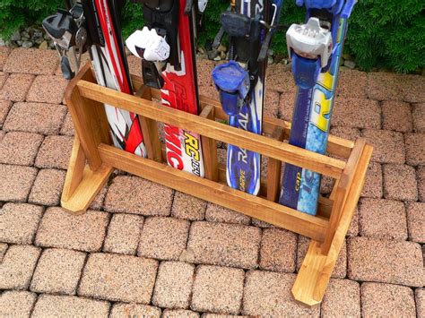 Wooden Ski Freestanding Rack For 4 Pairs Of Skis Ski Holder Etsy