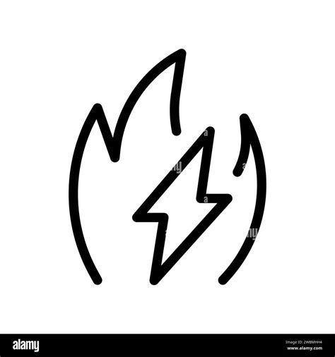 Vector Black Line Icon Fire And Electricity Sign Isolated On White