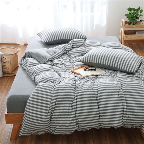 Bedding Set Nude Sleeping All Cotton Knitted Four Piece Set Plain Color Striped M Bed Sheet