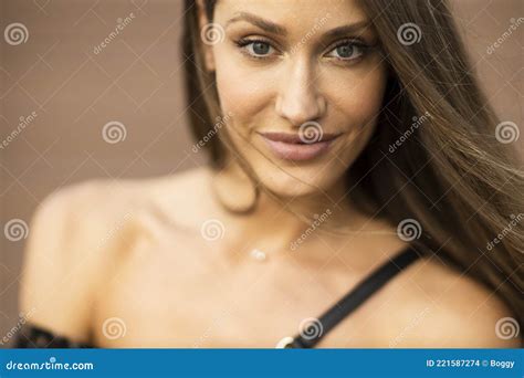 Outdoor Portrait Of Sensual Long Hair Brunette Female Stock Photo Image Of Attractive Fashion