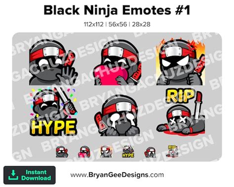 Black Ninja Twitch Emotes für Streaming Wave Love Rage HYPE Etsy de