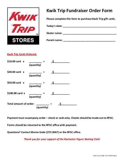 Fillable Online Kwik Trip Order Form Fax Email Print Pdffiller