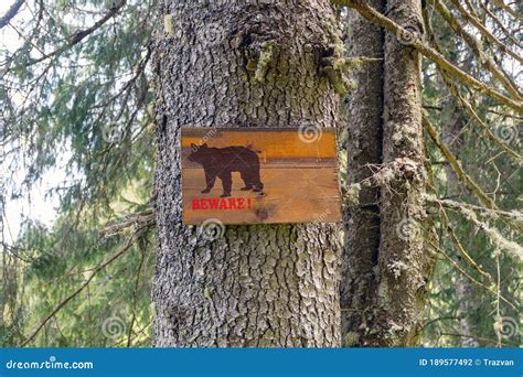 Beware Bear Sign in the Mountains Stock Photo - Image of alpine ...