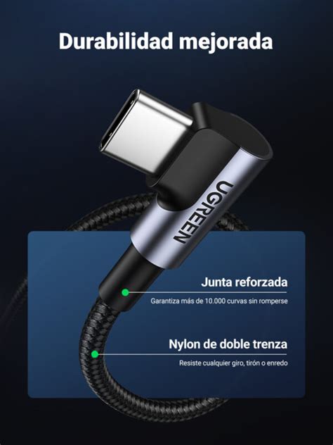 Cable De Carga Rápida De 60w Pd Usb Tipo C A Tipo C Con Angulo De 90° Ugreen Us225 Ugreen Colombia