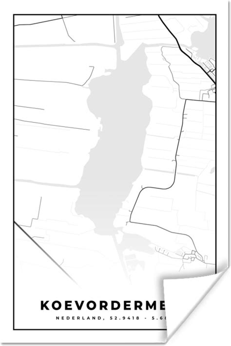 Poster Kaart Plattegrond Stadskaart Koevordermeer Friesland