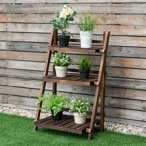 Tier Outdoor Yard Folding Wooden Display Flower Plant Stand Rack