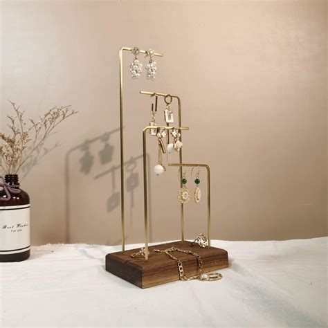 Jewelry Accessories Gemeshou Walnut Brass Necklace Hanger Tier Tall