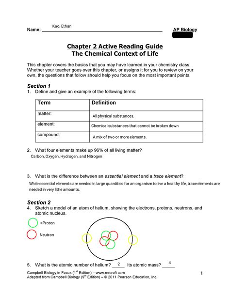 Ap Biology Chapter Active Reading Guide Studocu