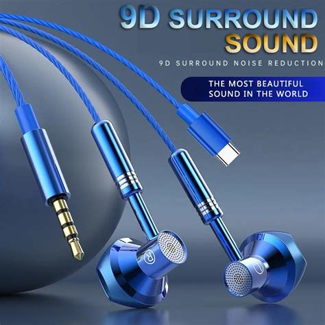 Type C 3 5mm Gamers Headsets 9d Stereo Earphones In Ear Wired Headphones Hifi Bass Earphone