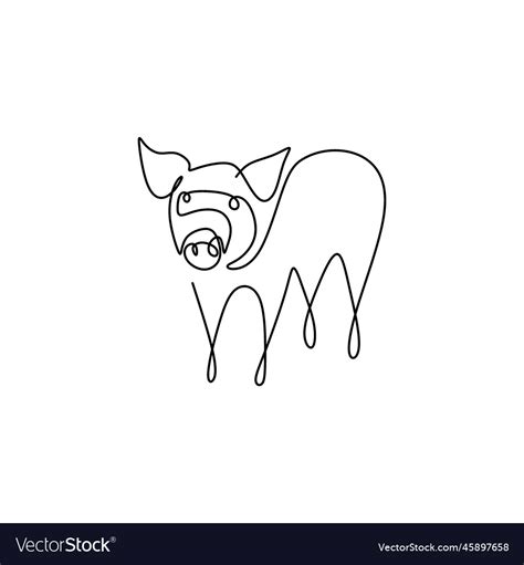 One Line Design Silhouette Of Pig Black And White Vector Image