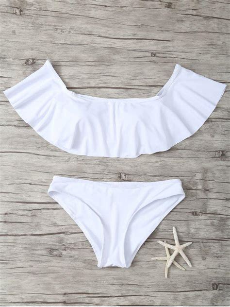 Ruffles Off Shoulder Bikini Swimwear White Bikinis S Zaful